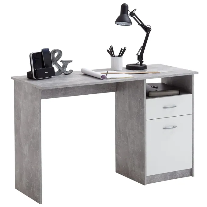 FMD Skrivbord med 1 låda 123x50x76,5 cm betong och vit
