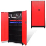 Verktygsskåp med 2 dörrar stål 90x40x180 cm svart och röd