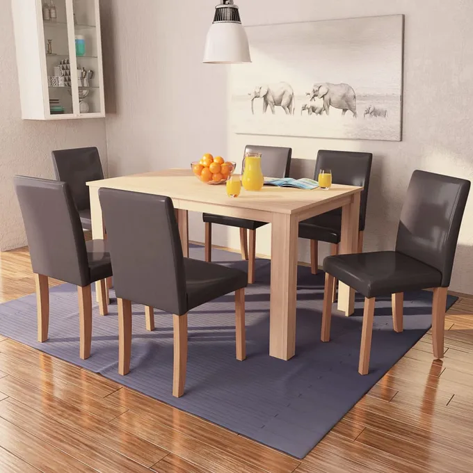 Matbord och matstolar 7 delar konstläder ek brun