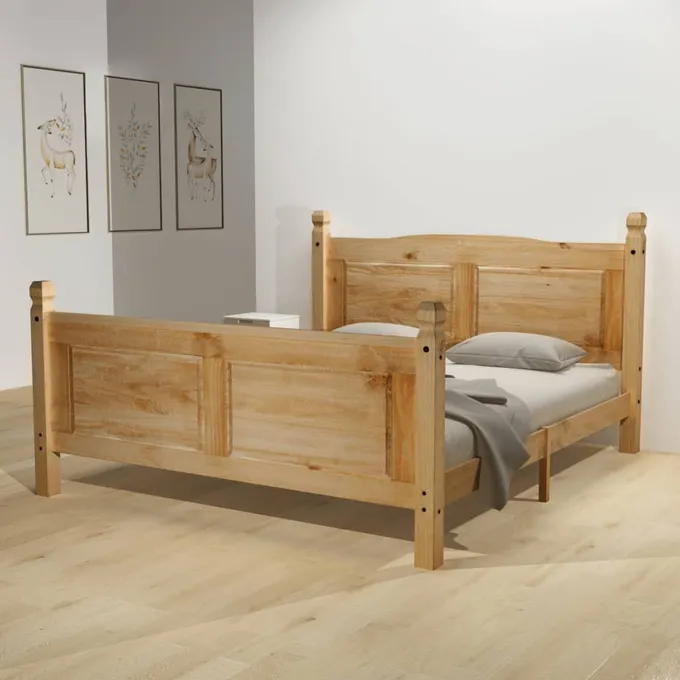 Säng med memoryskummadrass mexikansk stil furu 160x200 cm