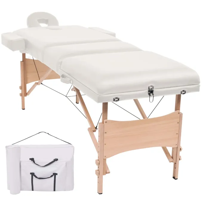 Hopfällbar massagebänk 3 sektioner 10 cm tjock vit