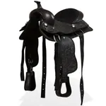Westernsadel träns&halsband äkta läder 12" svart