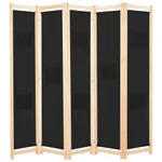 Rumsavdelare 5 paneler 200x170x4 cm svart tyg
