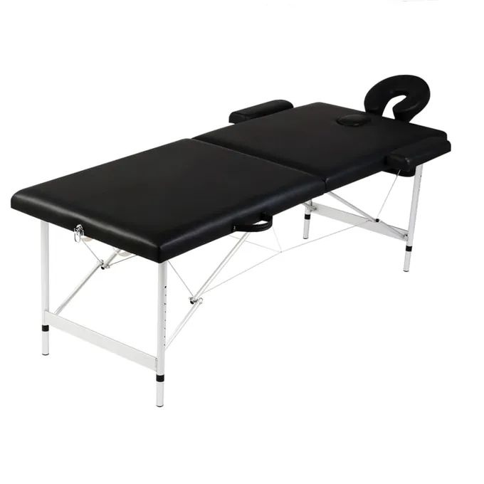 Hopfällbar massagebänk med 2 sektioner aluminium svart
