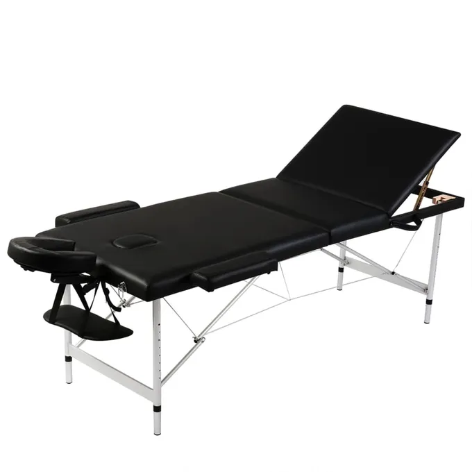 Hopfällbar massagebänk med 3 sektioner aluminiumram svart