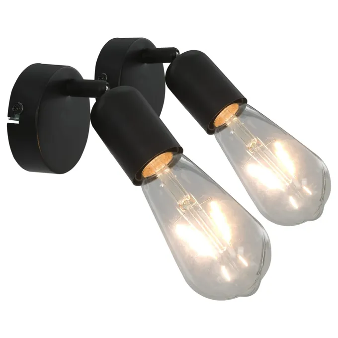 Spotlights 2 st med glödlampor 2 W svart E27