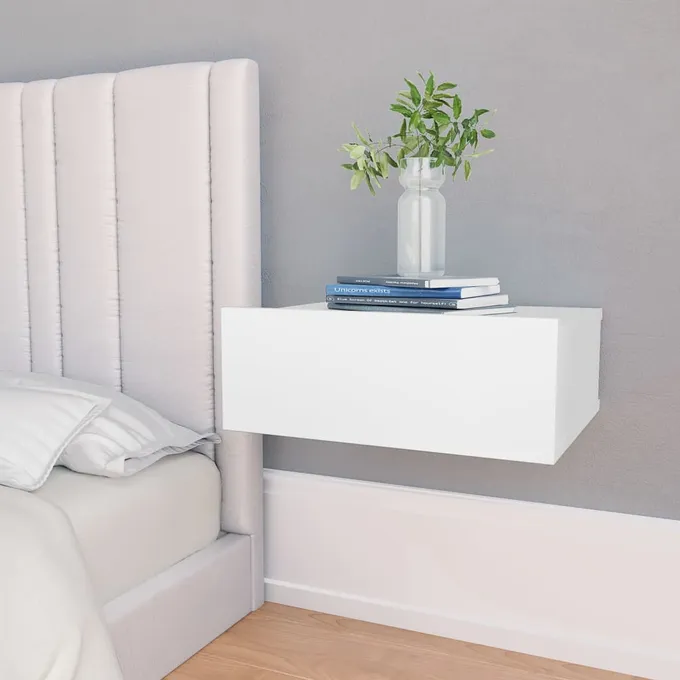 Svävande sängbord 2 st vit 40x30x15 cm spånskiva