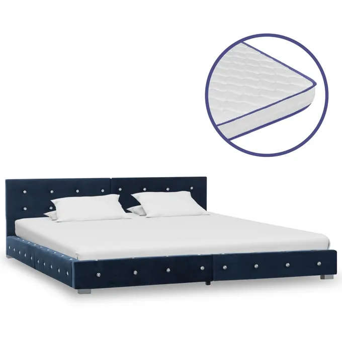 Säng med memoryskummadrass blå sammet 160x200 cm