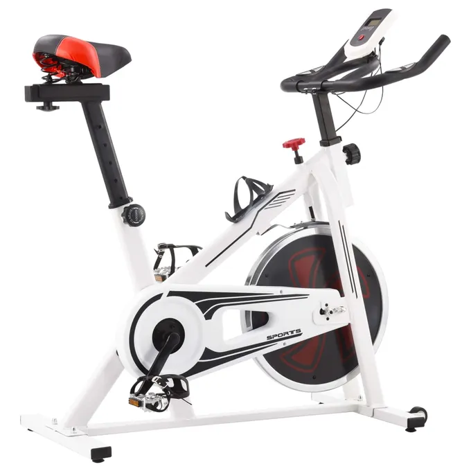 Motionscykel med pulsmätare vit och röd
