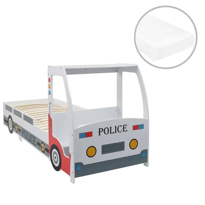 Barnsäng polisbil med madrass 90x200 cm 7 zoner H2