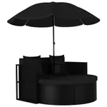 Solsäng med parasoll konstrotting svart