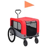 2-i-1-Cykelvagn för husdjur och joggingvagn röd och grå