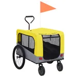 2-i-1-Cykelvagn för husdjur och joggingvagn gul och grå