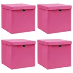 Förvaringslådor med lock 4 st rosa 32x32x32 cm tyg