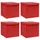 Förvaringslådor med lock 4 st röd 32x32x32 cm tyg