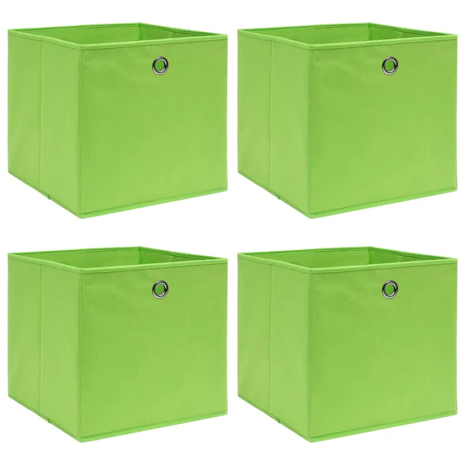 Förvaringslådor 4 st grön 32x32x32 cm tyg