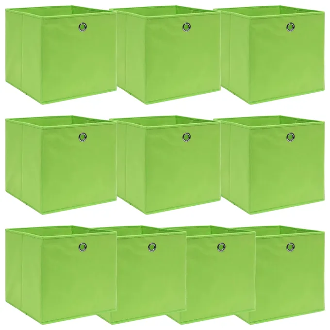 Förvaringslådor 10 st grön 32x32x32 cm tyg