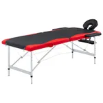 Hopfällbar massagebänk 2 sektioner aluminium svart och röd