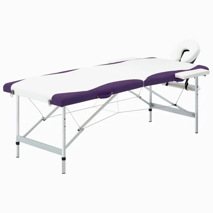 Hopfällbar massagebänk 2 sektioner aluminium vit och lila
