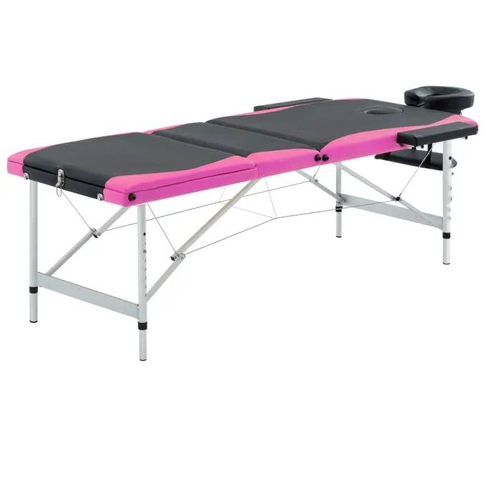 Hopfällbar massagebänk 3 sektioner aluminium svart och rosa