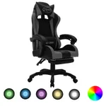 Gamingstol med RGB LED-lampor grå och svart konstläder