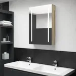 Spegelskåp med LED ek 50x13x70 cm