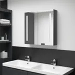 Badrumsskåp med spegel LED grå högglans 62x14x60 cm