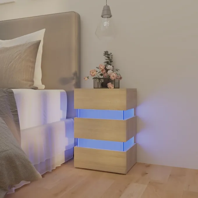 Sängskåp LED sonoma-ek 45x35x67 cm spånskiva 