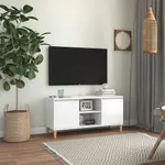 TV-bänk med massiva ben vit högglans 103,5x35x50 cm