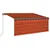 Produktbild 2 för Markis manuellt infällbar m. rullgardin LED 3x2,5 m orange/brun  