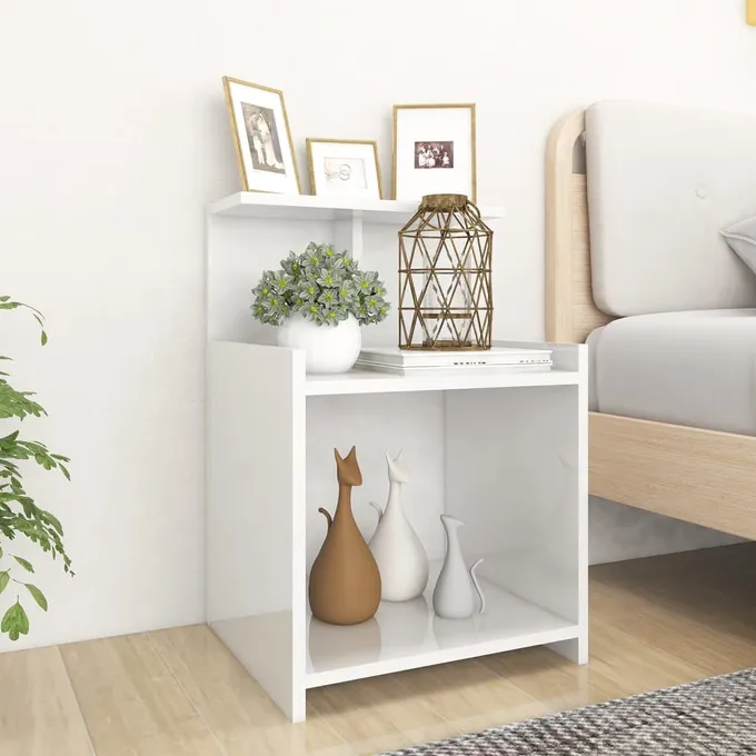 Sängbord vit högglans 40x35x60 cm konstruerat trä