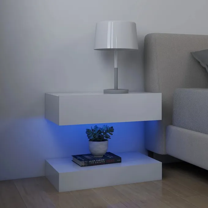 Sängbord LED 2 st vit 60x35 cm konstruerat trä