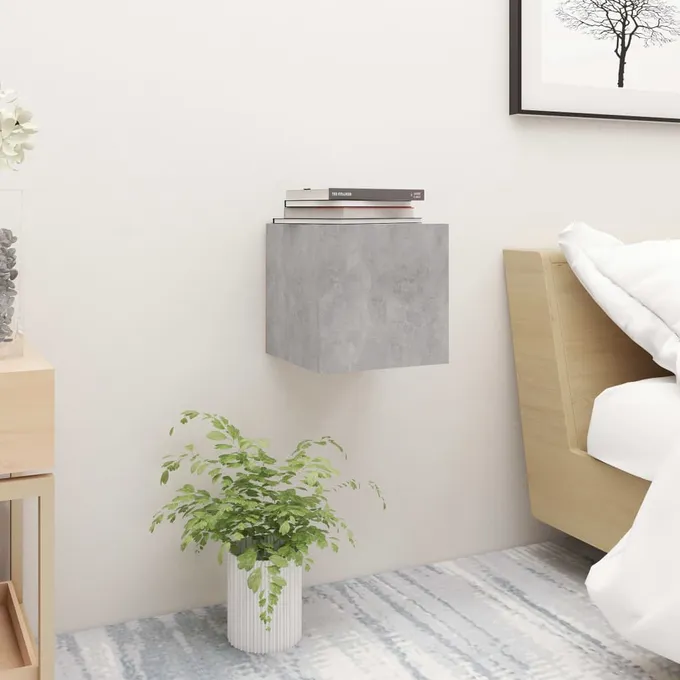 Sängbord betonggrå 30,5x30x30 cm konstruerat trä