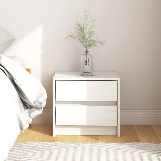 Sängbord vit 40x30,5x35,5 cm massiv furu