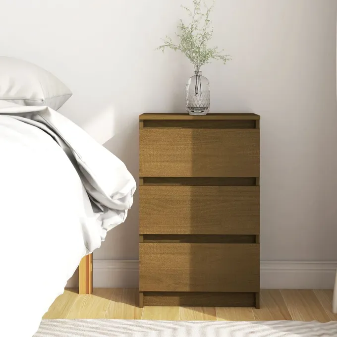 Sängbord honungbrun 40x29,5x64 cm massiv furu