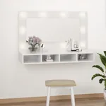Spegelskåp med LED vit högglans 90x31,5x62 cm