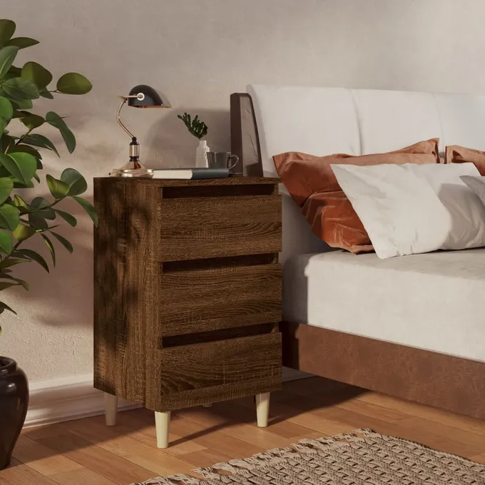 Sängbord med ben i massivt trä 2 st brun ek 40x35x69 cm