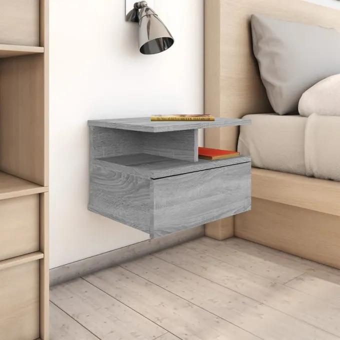 Svävande sängbord grå sonoma 40x31x27 cm konstruerat trä