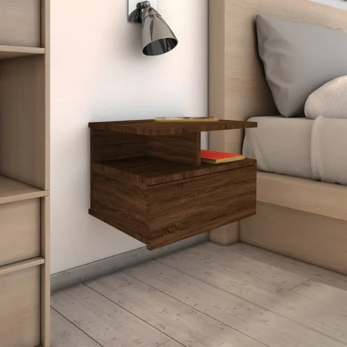 Svävande sängbord brun ek 40x31x27 cm konstruerat trä