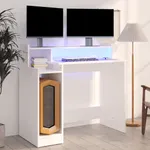 Skrivbord med LED vit 97x45x90 cm konstruerat trä