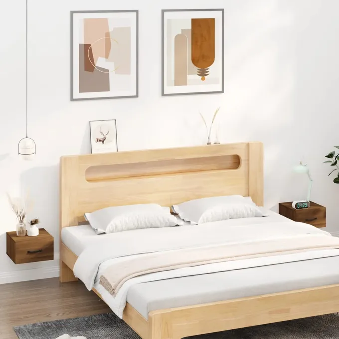 Väggmonterade sängbord 2 st brun ek 35x35x20 cm 