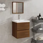 Badrumsskåp med spegel brun ek konstruerat trä