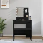 Sminkbord med spegel LED svart konstruerat trä