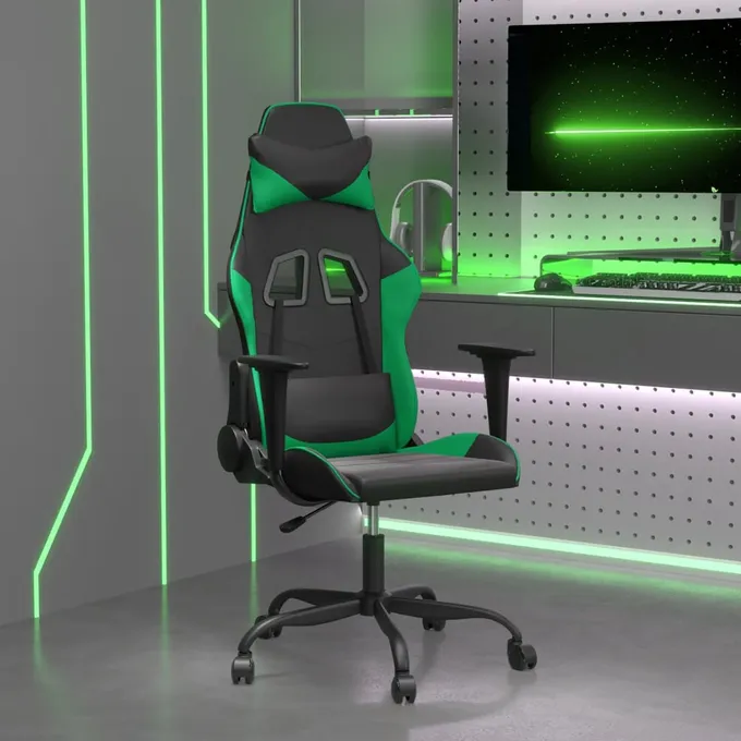 Gamingstol med massage svart och grön konstläder