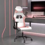 Gamingstol med massage vit och rosa konstläder