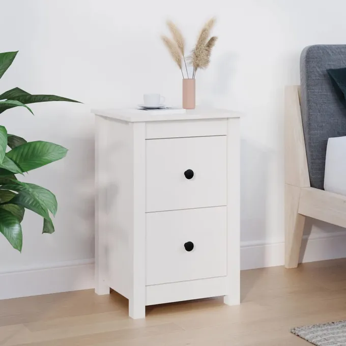 Sängbord vit 40x35x61,5 cm massiv furu