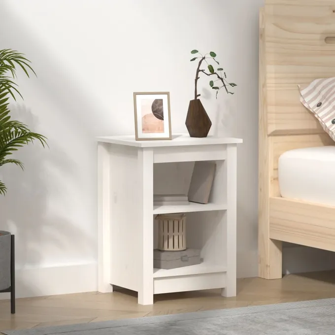 Sängbord vit 40x35x55 cm massivt furuträ
