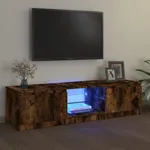 TV-bänk med LED-belysning rökfärgad ek 140x40x35,5 cm
