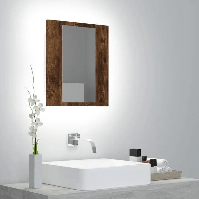 Spegelskåp för badrum LED rökig ek 40x12x45 cm konstruerat trä