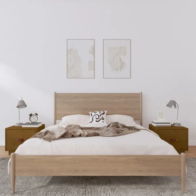 Sängbord 2 st honungsbrun 40x34x35 cm massiv furu